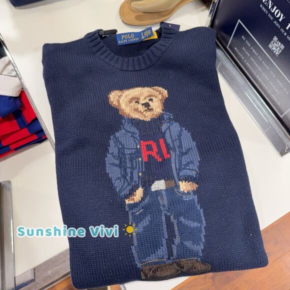 NWT Ralph Lauren Women's Bear Suit Crewneck Sweatshirt Navy small - Picture 1 of 6